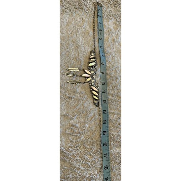 Navajo Mother of Pearl & Sterling Silver 3 Panel Statement Necklace w Feathers - Picture 10 of 14